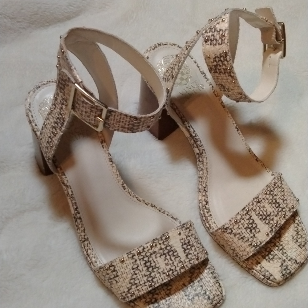 Vince Camuto Women's Snake Ankle Strap High Heel Sandals Leather 7.5 Classic